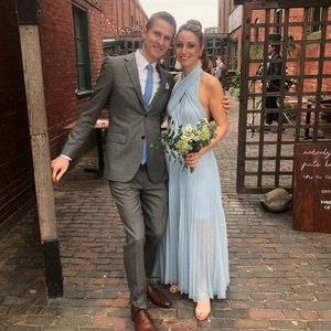 ASOS bridesmaid baby blue dress- halter + wrap